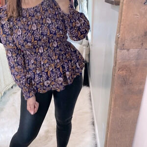 Universal thread purple floral boho smocked top size large
